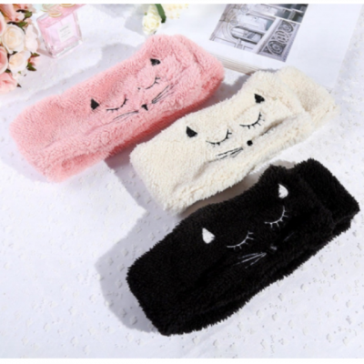 Women's Spa Bath Shower Elastic Wide Headband Makeup Wash Face Cosmetic Sticky Plush Hair Band Cute Cat Warm Headwear